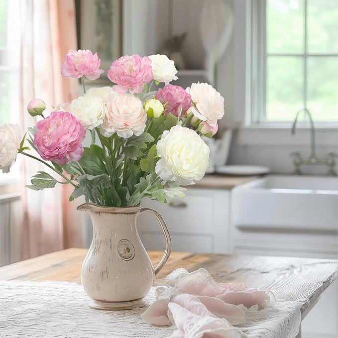 6 Pcs Artificial Flowers Silk Peony Rose Single Stem Artificial Flowers Pink Faux Peony Bouquet Floral Arrangement Bundle Fake Flowers Bulk for Table Centerpiece Wedding Farmhouse Home