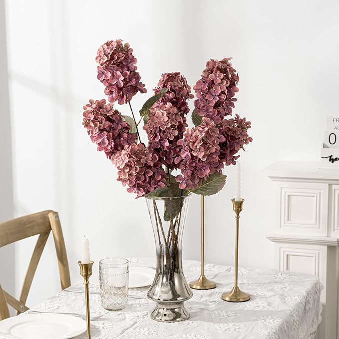 Fake Flowers Hydrangea Silk Flowers With Stems White Flowers Fake Flowers In Vase Hydrangea Artificial Flowers Winter Flowers Artificial For Decoration Vase Decor 24"(Red Rose )8PCS Wthout Vase