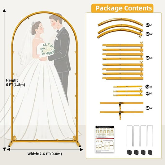 6 FT Wedding Arch Frame Backdrop Stand for Party, Balloon Arch Stand, Wedding Arches for Ceremony, Metal Gold Arch Frame Backdrop Stand for Bridal Baby Showers Birthday Decoration Photo