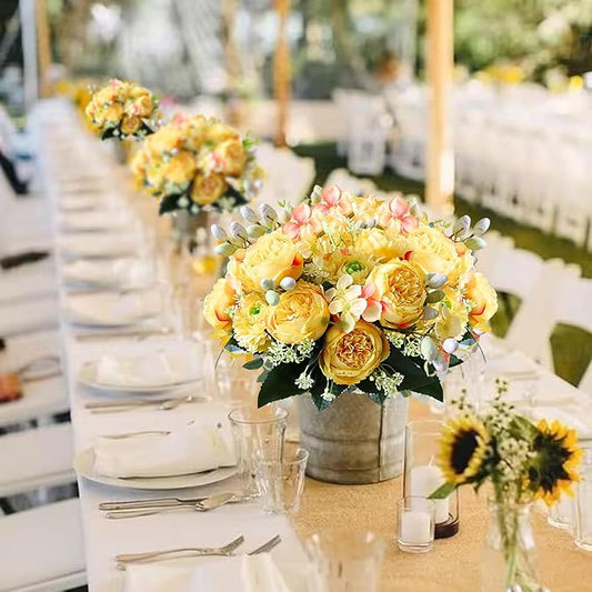 ASTRYAS 8Pcs Yellow Peonies Artificial Flowers, Fake Silk Peony Faux Peonies Flowers for Decoration Florals Arrangements Centerpiece Table Wedding Party Home Decor(8,Yellow)