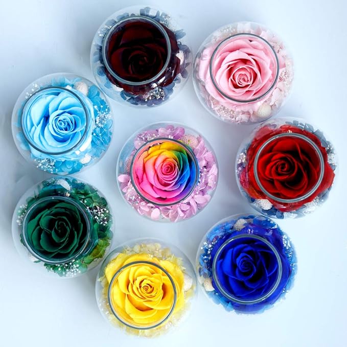 Preserved Real Roses with Colorful Mood Light Wishing Bottle, Eternal Rose,Never Withered Flowers, Table Decor,Christmas Anniversary Valentine's, Blue 4.3inch, 1pcs