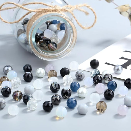 DUQGUHO 8mm Black Beads for Jewelry Making Black Glass Beads for Bracelets Necklaces DIY Crafts Glass Round Beads Black and White Beads Kit 360PCS