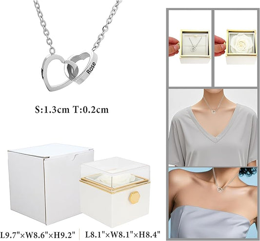 TINGKU Eternal Real Rose Gift Box for Women, Preserved Rose with Customized Name Engraved Heart Necklace, Personalized Romantic Gift for Wife, Girlfriend, Mom, Mother's Day Love Keepsake