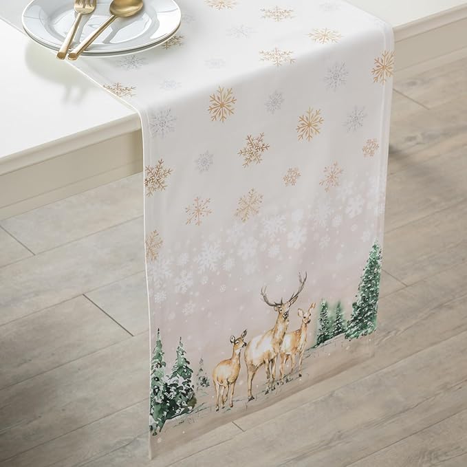 Maison d' Hermine Table Runner 100% Cotton Double Layer Table Runners 72 inches Long for Thanksgiving Christmas Decorations Home Kitchen Dining Party Wedding (Deer in The Woods, 14.5" x 72")
