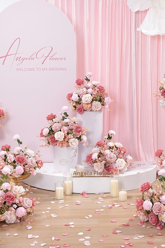 2pcs 17inch Pink Free Standing Flowers Ball Bouquet Artificial Rose Arrangements Balls for Wedding Centerpieces Tables Chair Aisle Runner Flowers Decorations