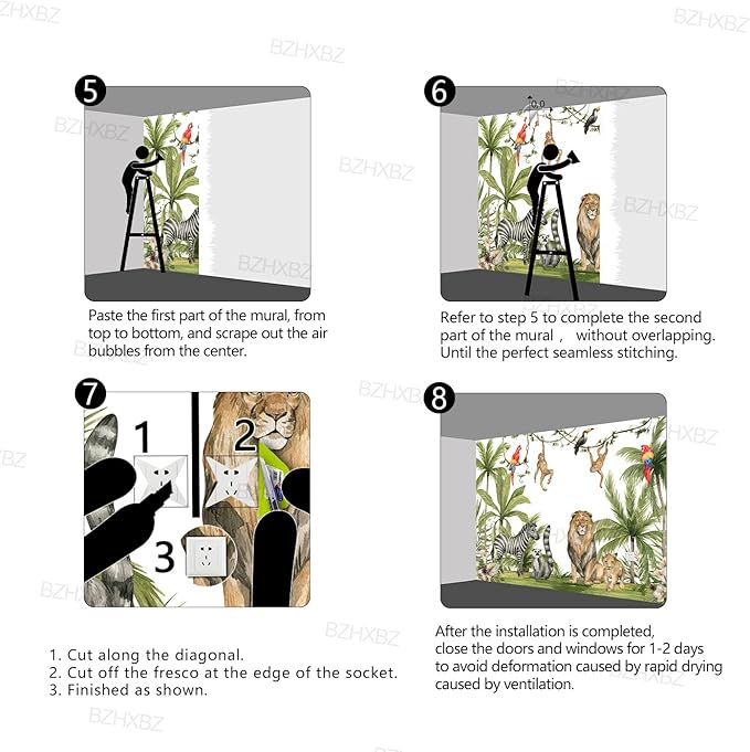 Tropical Rainforest Botanical Animal Floral Bird Wallpaper Woodland Forest Tree Leaf Nursery Kids Bedroom Plant murals Living Room Large Wall Mural - 183"x120" Not Peel and Stick