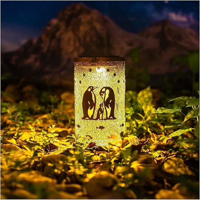 Christmas Gifts for Women Penguin Solar Lanterns Outdoor Waterproof Hanging Solar Lights Penguin Gifts for Women Men Metal Decorative LED Lanterns for Garden Decor,Yard,Patio,Lawn,Tabletop,Pathway