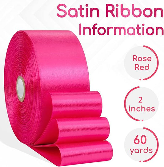 Hot Pink Ribbon 2 Inch, 60 Yards Hot Pink Satin Ribbon for Handmade Roses, Crafts, Gift Wrapping, Flower Bouquet, Hair, Wedding and Festival