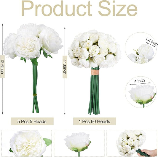XunYee 85 Pcs Artificial Peony Flower Bulk for Wedding Party Faux Peony Bouquet Silk Florals Arrangements for Wedding Table Centerpiece Festival Birthday Vase Decoration(White)