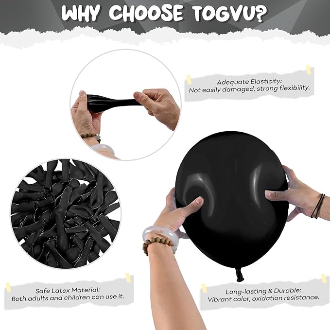 Togvu Black Balloons Different Sizes, 123 Packs Matte Black Balloons, Pack of 18 12 10 5 Inch Black Balloons Garland Arch Kit for Birthday Graduation Halloween Anniversary Party Decorations
