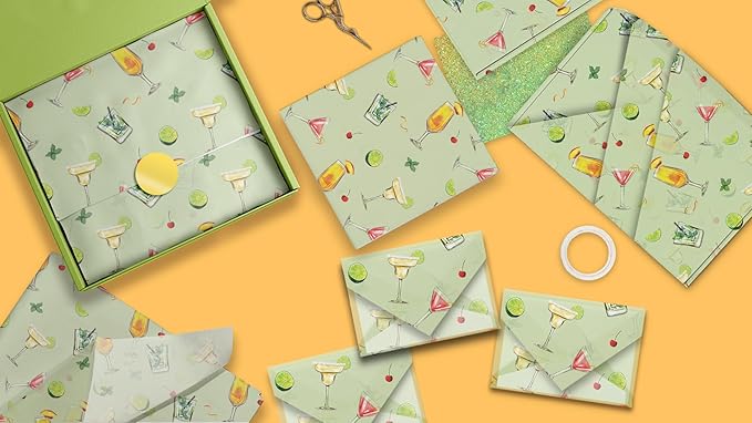 Pro Supply Global Cocktails Printed Tissue Paper for Gift Bags or Boxes and Wrapping - Bulk Decorative Art Tissue Paper for Packaging and Gifting | 24 Sheets 20" x 30"
