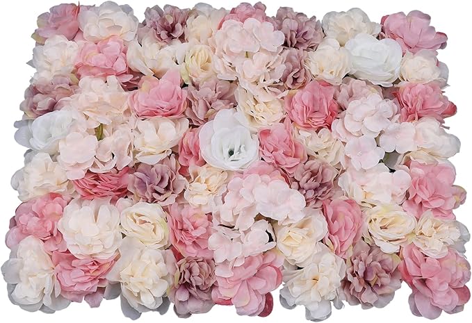 Flower Wall Panel Set, Artificial Wall Flower Backdrop,Artificial Flower Wall Mat Silk Rose Flower Panels,Hydrangea Rose Floral Panel for Party Wedding (12Pcs), LZ-290906