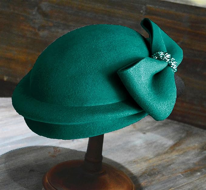 ORIDOOR Women Vintage 100% Wool Felt Flowers Bucket Cloche Bowler Hat Church Wedding Beret Hat