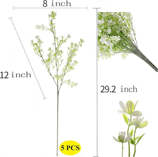 Grand Verde 29” White Plastic Flowers Artificial Bouquet Faux Greenery Long Stems for Tall Vase, DIY Crafts Home Decoration, Bulk 5pcs