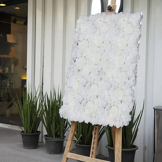 REHOUPTU 6PCs Flower Wall Panels Floral Backdrop, Realistic Flower Wall Decor, Silk Rose Wall, 23.6 * 15.7 in Artificial Flower Wall Backdrop Faux Flower Panel for Wedding, Home Decor (Ivory White)