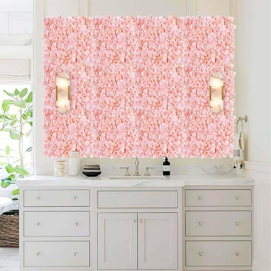 Flower Wall Panel Wedding Backdrop: 12 Pcs Artificial Flower Wall Backdrop 3D Silk Hydrangea Floral Wall for Bridal Shower Party Birthday Decoration (Blush, 15 x 15 Inch)