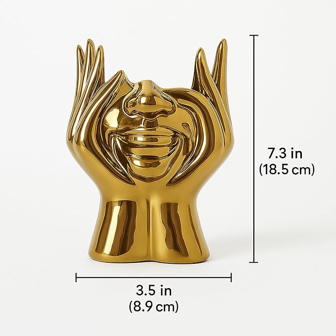 Face Vase Unique Ceramic Vase for Room,Office,Home Decor,Gold,Set