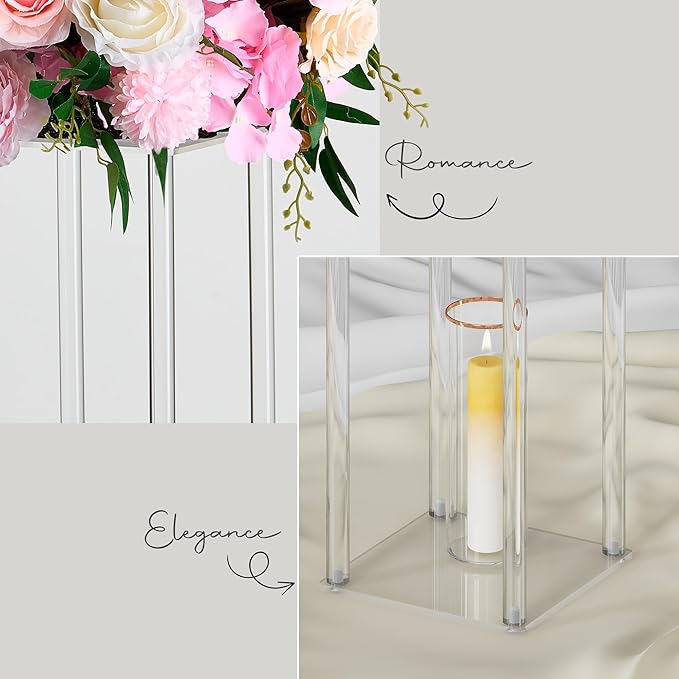 TEKXYZ Acrylic Centerpiece, 10 Pcs 15.75 Inch Tall Flower Stand, Column Wedding Centerpieces, Flower Stand for Wedding Event Party Props, Home Decor, Table