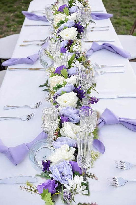 2 Pack Artificial Peony Flower Garland - 6ft Silk Peony Garland Flowers Vine Purple and White Peony Silk Roses Flowers for Wedding Arch Party Table Decoration