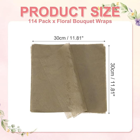 YELARXI Flower Wrapping Paper, Cotton Wrapping Flower Paper, Non-Woven Waterproof Floral Bouquet Wraps - Fitting for (Florist Supplies/Gift) 11.8 x 11.8 Inch & 114 Pack & Brown