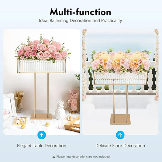 Crystal Wedding Flower Stand,Wedding Gold Vases Centerpieces,Squre Gold Flower Holders Floral Display Rack for Tables