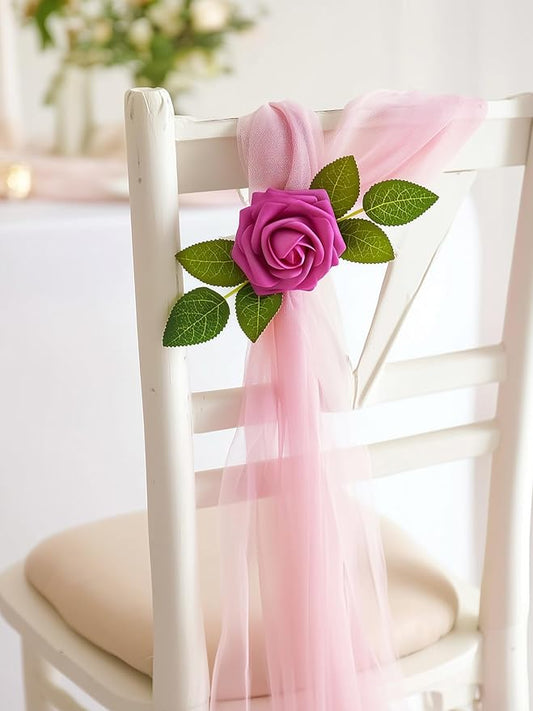 InnoGear Artificial Flowers, 50 Pcs Fuchsia Rose Foam Red-Violet Fake Roses Bulk with Stems for Decoration DIY Wedding Bouquets Centerpieces Bridal Shower Party Christmas Tree