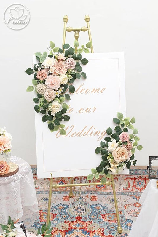Pack of 2 Wedding Arch Decorations Artificial Hanging Flowers Floral Swag for Wedding Welcome Sign Backdrop Balloon Arch Home Party Bridal Ceremony Reusable (Pink)