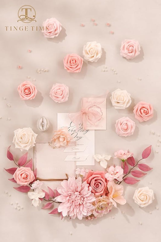 TINGE TIME Artificial Flowers Light Pink Flower Combo for DIY Wedding Bouquets Table Centerpieces Arrangements Party Baby Shower Home Spring Decorations