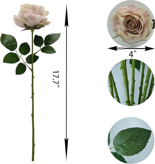 ATFL Silk Floral Pink Roses, 12 Pcs Fake Pink Flowers Fake Roses Artificial Flowers Bulk,Floral Diameter 4'', Artificial Fake Silk Rose with Stems for Wedding,Floral Diameter 4''(Fall Pink)
