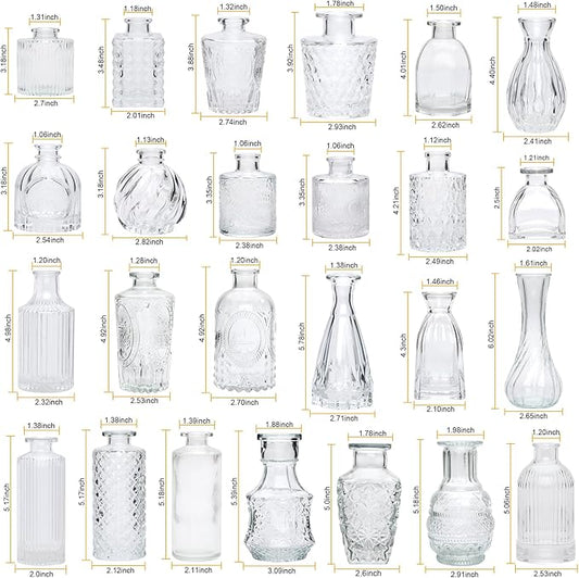 Brajttt Set of 32 Bud Vases for Flowers, Small Vintage Glass Bottles for Rustic Wedding Centerpieces and Home Decor