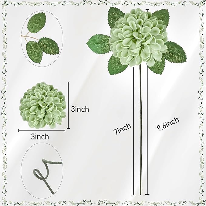 Artificial Flowers, 25pcs Sage Green Artificial Rose for DIY Wedding Bouquets Centerpieces Arrangements, Sage Green Rose and Dahlia Flowers with Stem for Bridal Shower Party Home Decorations