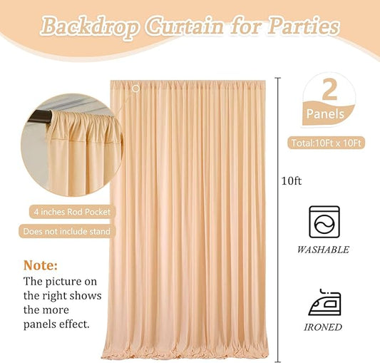 10 x 10 Feet Champagne Backdrop Curtain for Partie, Background Curtains for Photoshoot, Birthday, Wedding, Halloween, Thanksgiving, Christmas Day, New Year Party Decorations 5Ft x 10Ft, 2 Panels