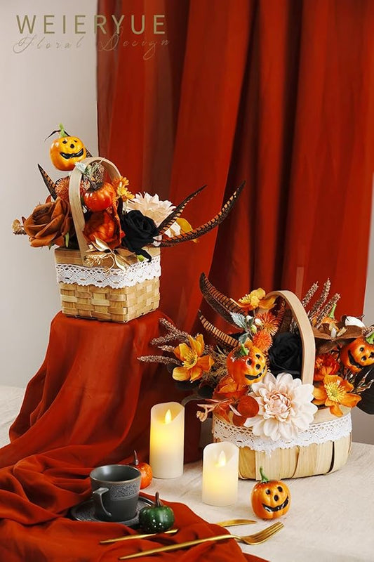 Halloween Decor Artificial Flowers Black Roses with Pumpkins, Box Set Fake Flowers for, Indoor and Outdoor Front Party Party Decorations (Halloween Pumpkins are Orange and Black)