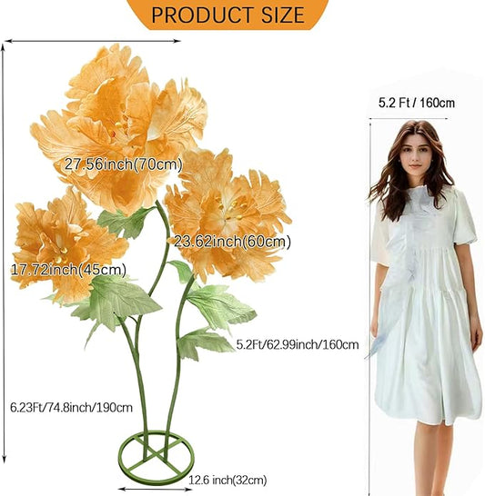 Giant Paper Flowers Artificial Flower, Waterproof Durable Non-Fading 3D Floral Decor Wedding Birthday Party Banquet Home Garden Hotel Exhibition Christmas Easter Halloween Decoration,Champagne/Orange