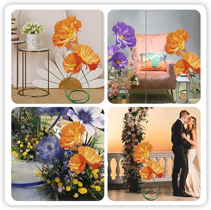 Artificial Paper Flower Decoration, Artificial Fake Flowers with Stems, for Wedding Background Decor, Shop Window Display,Photography Props, Banquet, Centerpieces 3 Pack (Orange)