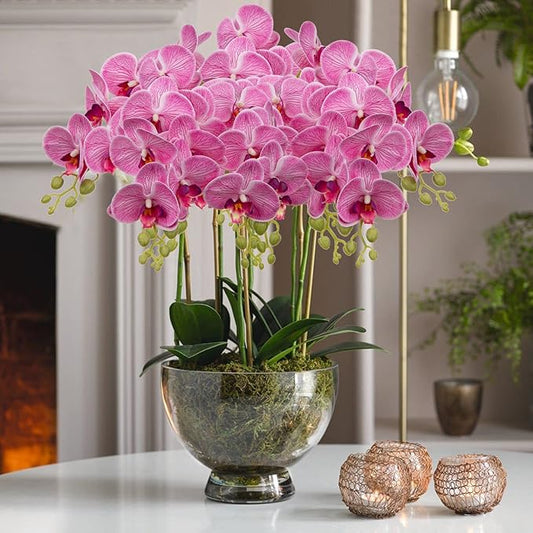 30 Inch Fuchsia Orchids Artificial Flowers Real Touch Phalaenopsis Spray Artificial Orchid Stems with 12 Flowers Fake Moth Tall Faux Flowers Arrangement for Home Decor, Party Wedding Decoration