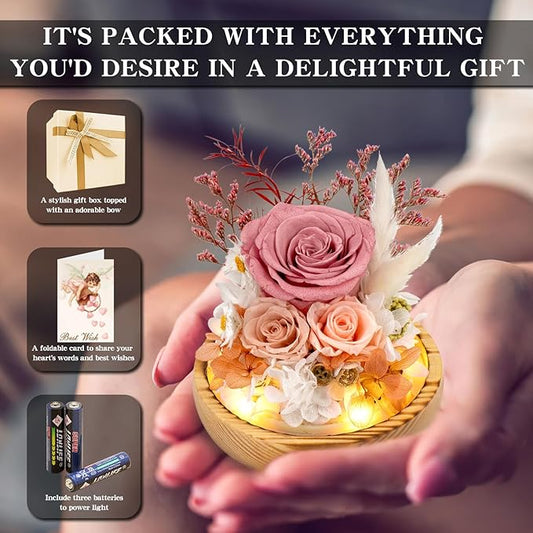 Flowers, Roses Gift - Fresh Flowers Bouquet & Preserved Roses, Rose Arrangement That Lasts Forever – Birthday Gift for Women, Mother’s Day & Christmas-Dusty Rose