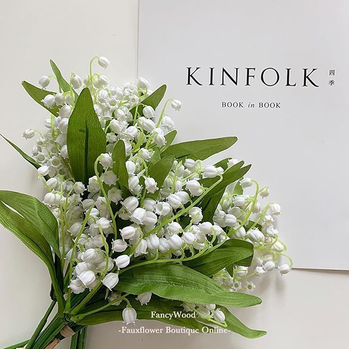 Artificial Lily of The Valley Flowers, Artificial Fake Silk Flowers Plants, DIY Garden Craft Art Decor, Decorations Plastic Floral Table Centerpieces for Home Party Decorate, 8 Pieces
