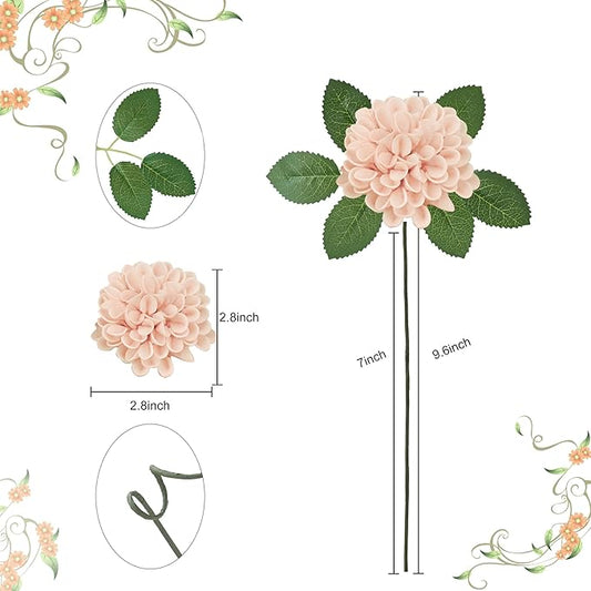 Artificial Flowers, 100pcs Realistic Artificial Rose for DIY Wedding Bouquets Centerpieces Arrangements, Peach Dahlia Flowers with Stem for Bridal Shower Party Home Decorations