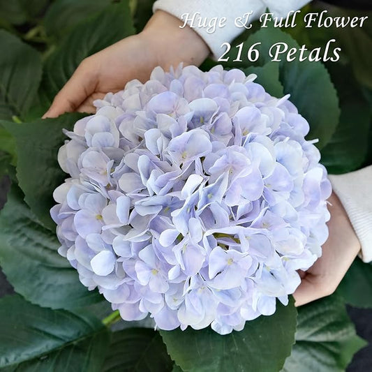 Boho Fake Hydrangea Artificial Flowers, 4Pcs 22" Large Lifelike Silk Artificial Hydrangeas, Full Fake Flowers for Bouquet Table Centerpieces Wedding Indoor Home(Light Blue Violet