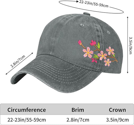 Cute Flower Hat, Elegant Floral Embroidered Adjustable Baseball Cap for Men Women, Gifts for Flower Lovers, Black