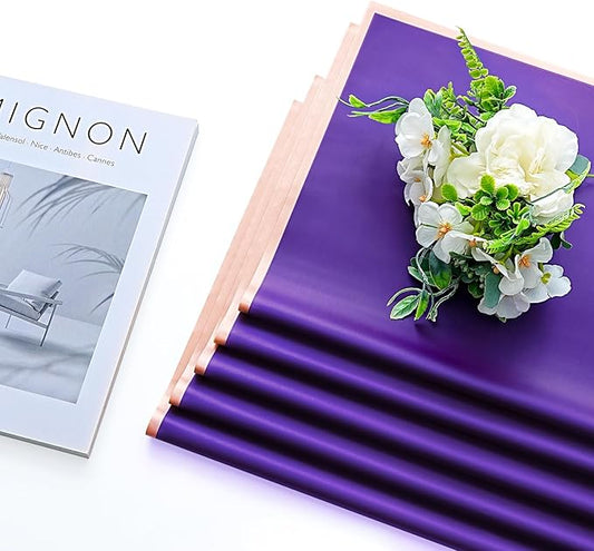 Bupduq 30 Sheets Purple Gold Edge Flower Bouquet Wrapping Paper,Florist Supplies Waterproof Floral Bouquet Wrapping Paper Bouquet Accessorie,Flower Shop Packaging Pape for DIY Gift Wedding Birthday