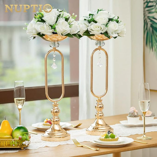 NUPTIO White Flower Centerpieces for Tables: Artificial Flower Ball Arrangement for Wedding Party - 2 Pcs 9.5 Inch Diameter Fake Floral Rose for Bridal Shower Decorations