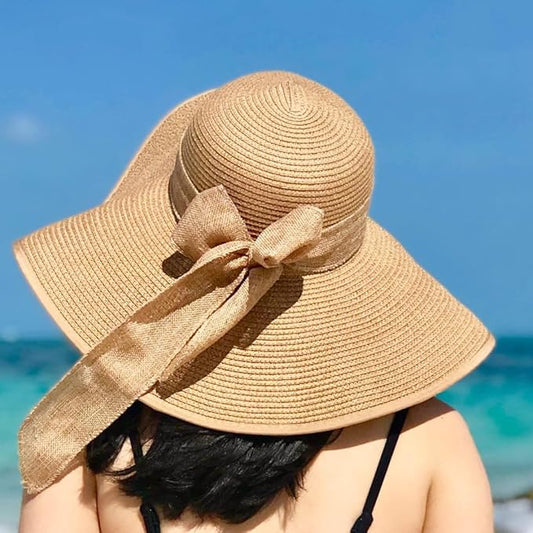 DRESHOW Beach Hats for Women Big Straw Wide Brim Summer Hat Floppy Foldable Roll up Cap Sun Hat UPF 50+
