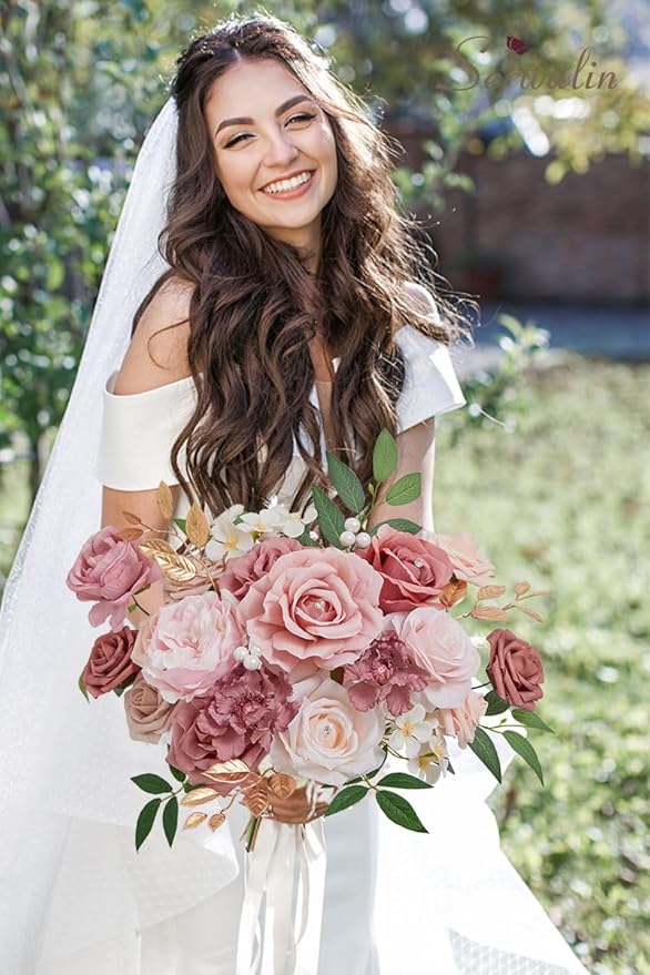 Serwalin 2PCS Artificial Flowers Wedding Dusty Rose Flowers Silk Flowers Fake Cake Flowers for Wedding Bouquets Centerpieces Cake Decor Baby Shower Home Decor