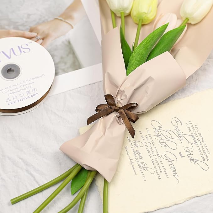 Brown Satin Ribbon, Double Faced 3/8 Inch X 25 Yards Brown Ribbon, Premium Satin Ribbon for Gift Wrapping, Crafts, Hair Bow Making, Sewing, Flower Bouquet, Wedding Party Decor