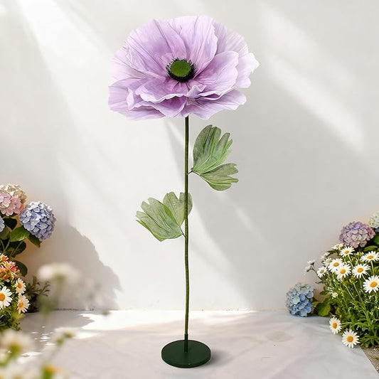 Giant Artificial Flowers 1pack Fake Flowers for Decoration, Fabric Poppy Flower for Wedding Birthday Easter Party Mother's Day Banquet Photography Props Garden Shop Window Display Decor (Light Purple)