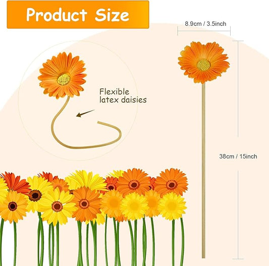 WILLBOND 12 Pieces Artificial Gerbera Daisies Flowers Fake Daisy Faux Boho Daisy Flowers Bouquet 15 in for Boho Birthday Decorations Wedding Home Decor (White,Pink,Yellow,Orange,Rose,Coral)
