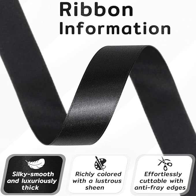 60 Yards Black Satin Ribbon 7/8 Inch, Solid Black Polyester Fabric Ribbon for Gift Wrapping, Crafts, Flower Bouquet, Wedding, Festival, Christmas, Halloween