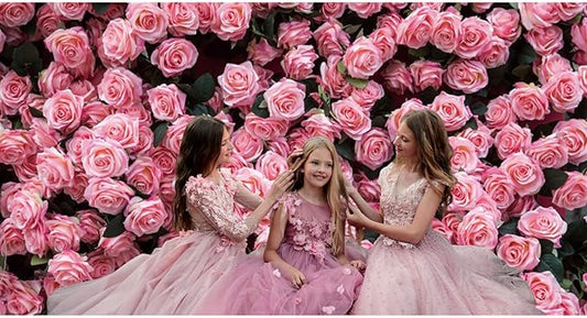 12x8ft Flower Backdrop Pink Rose Floral Wall Photography Background Birthday Baby Shower Wedding Party Banner Decorations Supplies Photo Booth Props